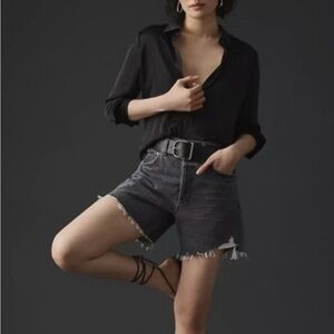Aritzia Citizens of Humanity Elle Hi Rise Button Fly Black Denim Shorts Size 28